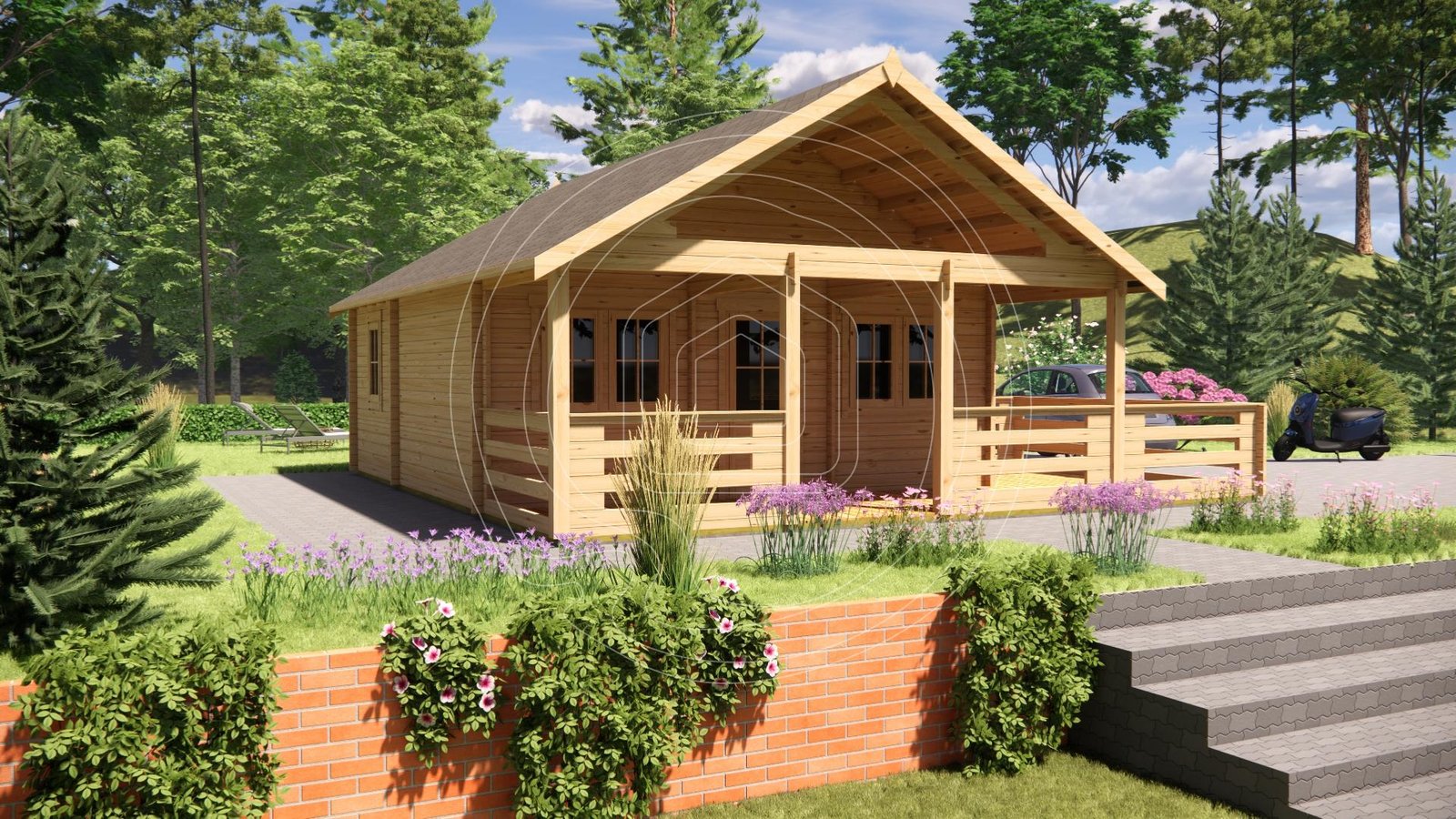 Log Cabin with Terrace IR-005 - 44mm - 36 m² + 19 m² Terrace - Image 1